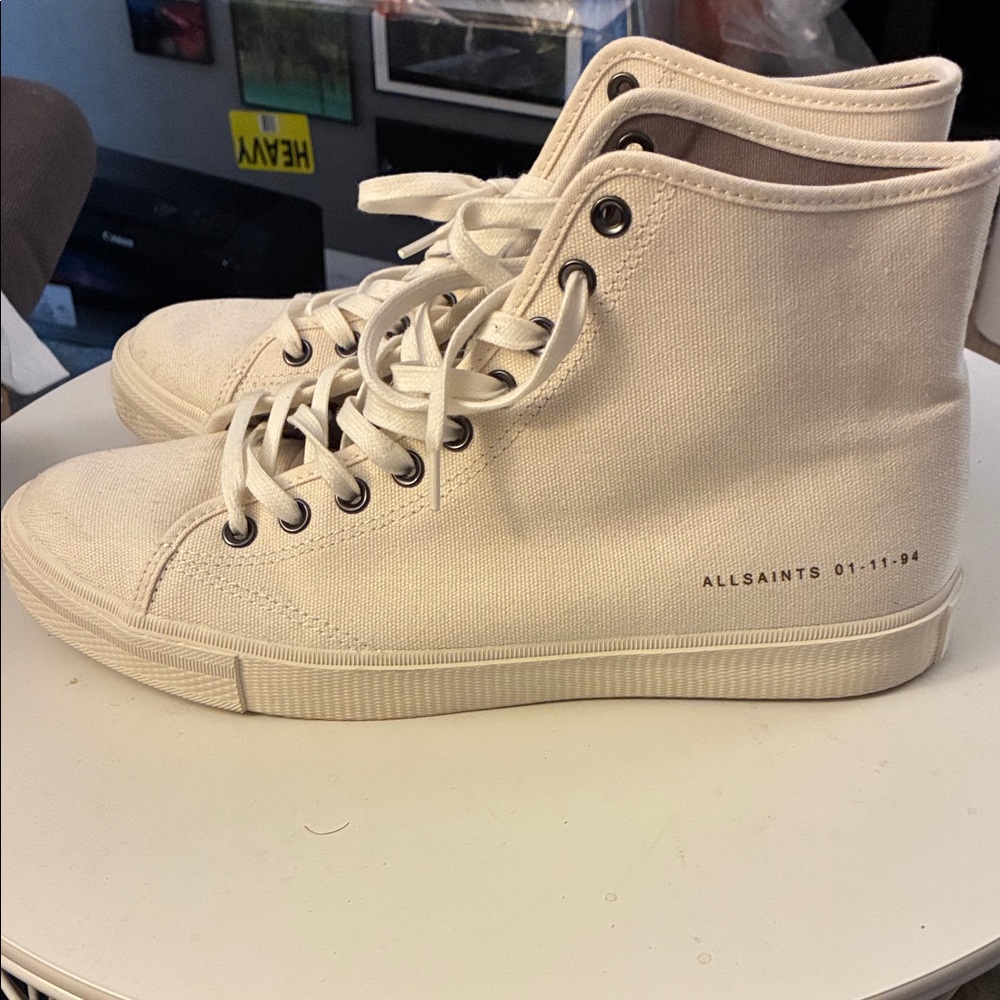All Saints White High-Top Sneakers. Canvas. Off White.